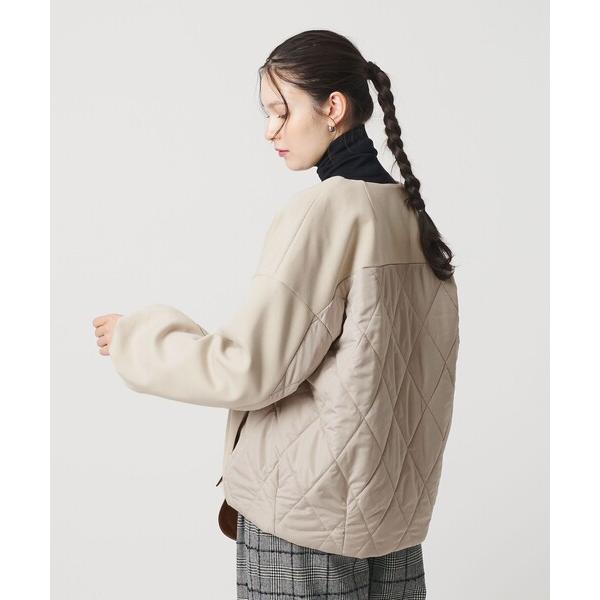 ブルゾン アウター 「WEB限定」ダンボール×キルティングコンビ ノーカラーブルゾン レディース