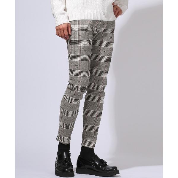 スラックス グレンチェックストレッチテーパードパンツ メンズ レディース