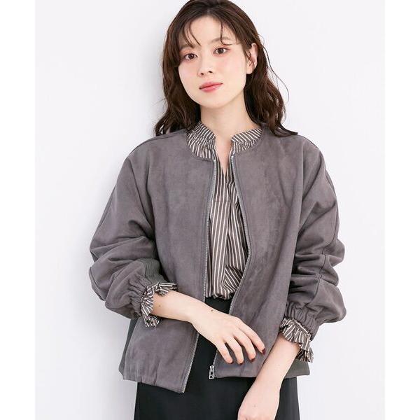 ブルゾン アウター 異素材ボリュームスリーブブルゾン レディース