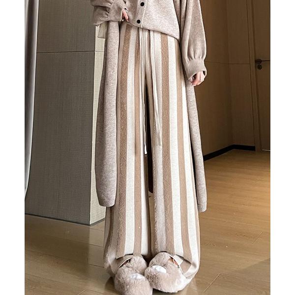 パンツ ストライプニットパンツ レディース
