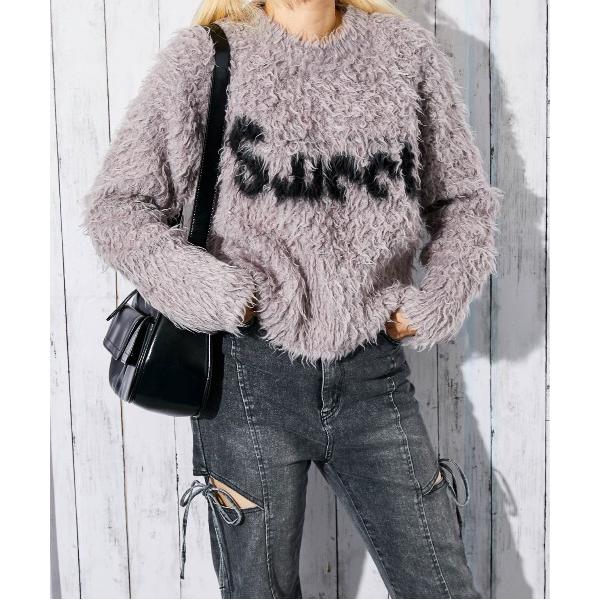 ニット セーター 「ふわもこ映え」レディース 起毛 ロゴニット プルオーバー 秋冬 レディース