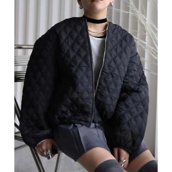 ダウンコート ダウンジャケット ダイヤキルティング中綿ブルゾン/ノーカラーブルゾン レディース