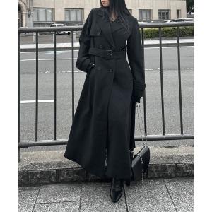 トレンチコート コート 「LVEU.」ウールトレンチコート / アウター コート 羽織 トレンチ ウール ロング ベルト付 ブラック グレー モード
