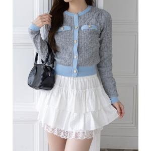 カーディガン 配色ゴールドボタンカーディガン「オフィスカジュアル 着回し抜群 大人」「新色追加」 レディース