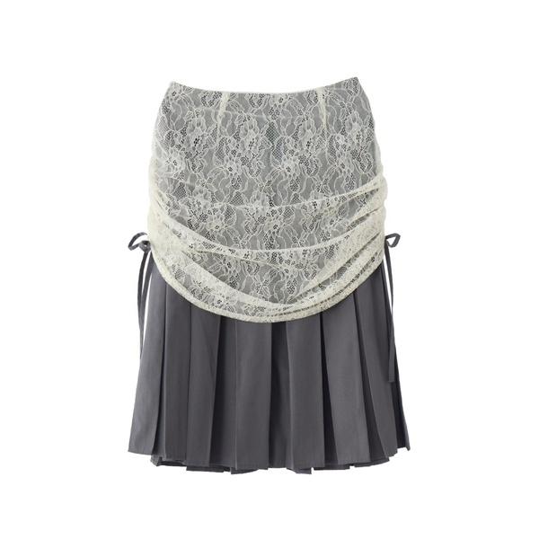 スカート drawstring lace pleats skirt / サイドドロストレーススカート