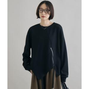 tシャツ アシメジップデザインプルオーバー レディース