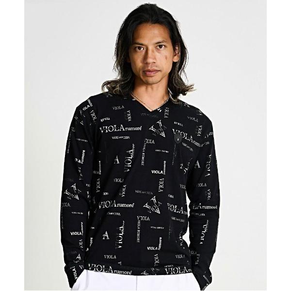 tシャツ 「VIOLA rumore/ヴィオラ ルモーレ」総柄プリント入りVネック長袖カットソー メ...
