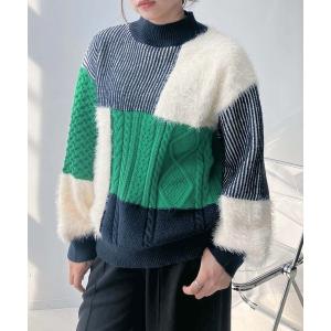 ニット セーターシャギーとアランでニットプルオーバー レディース