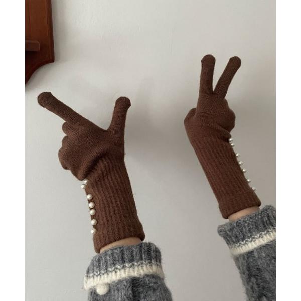 手袋 6色展開 ファイクパール付き 手袋 レディース