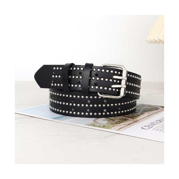 ベルト リベット付き、アメリカンヴィンテージファッション、韓国パンクスタイルのレザーベルト レディー...