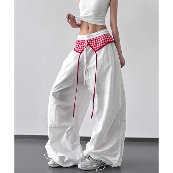 パンツ チェック柄飾りデザイン　イージースウェットパンツ レディース