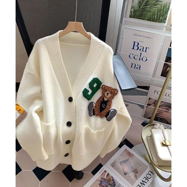 カーディガン 熊飾り　カーディガン レディース