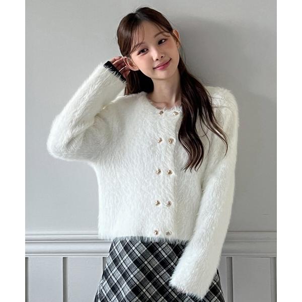 カーディガン 「着用動画あり・3色展開」ハートボタン ファー ニットカーディガン レディース