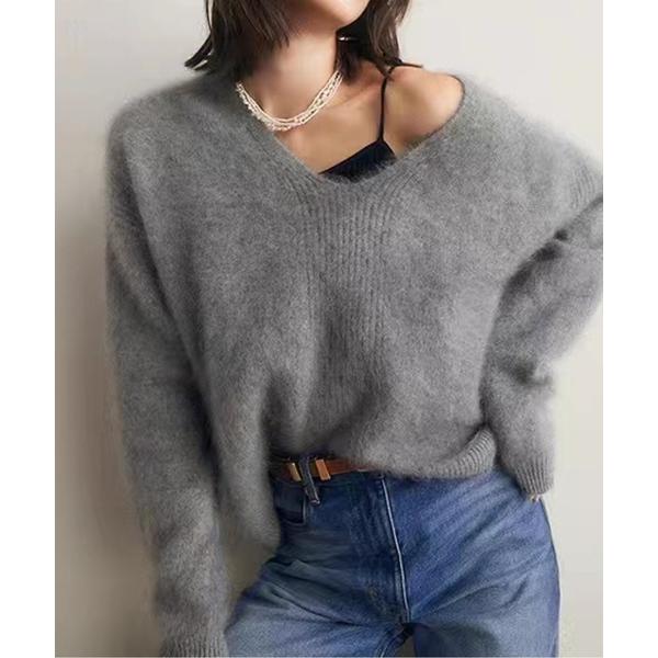 ニット セーター シャギーVネックモードフェザーニット レディース