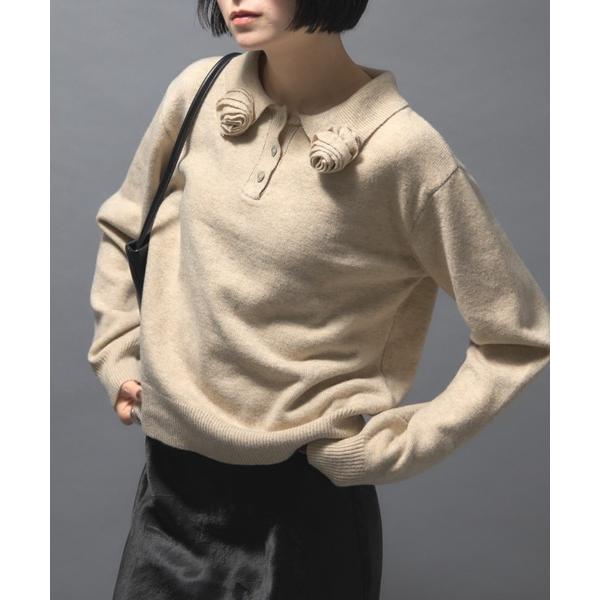 ポロシャツ ポロ フラワーモチーフポロニット レディース