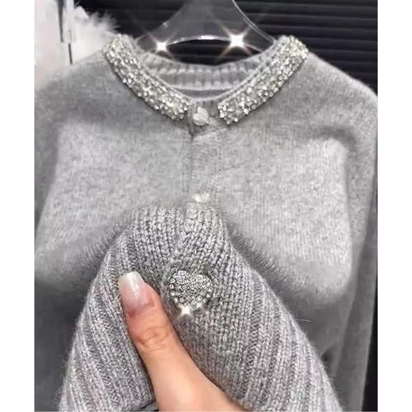 カーディガン ハートボタンビジューカラークラシックニットカーディガン レディース