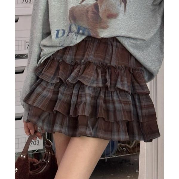 スカート 「新作・全8色展開」チェックティアードミニスカート
