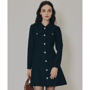 ワンピース エンブレムボタンマイクロワッフルシャツワンピース