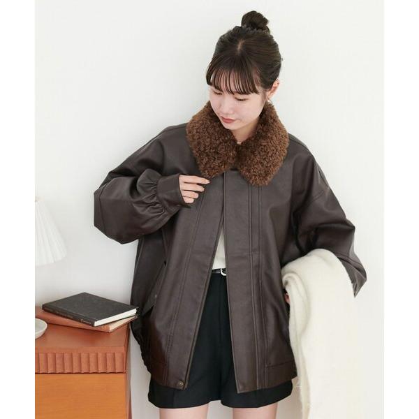 ブルゾン アウター 「衿取り外し可能/ユニセックス」ボア衿付きフェイクレザーブルゾン レディース メ...