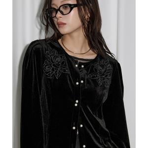 カーディガン rose velours cardigan ローズ刺繍パールベロアカーディガン レディース