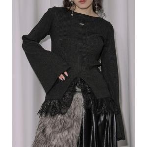 ニット セーター lace-trimmed rib knit ヘムレースリブニット レディース