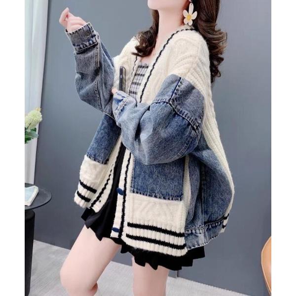 デニムジャケット gジャン デニムとニットのパッチワークカーディガン レディース