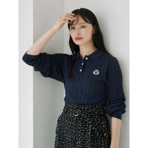ニット セーター エンブレム刺繍ポロニット レディース