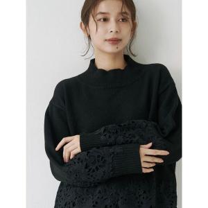 ニット セーター レースドッキングタートルニット レディース