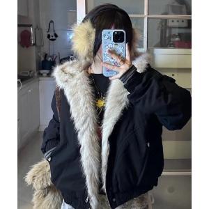 ブルゾン アウター 「LAMPOON」フェイクファーフードブルゾン レディース