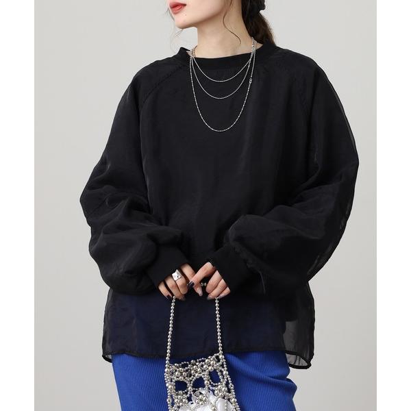 トレーナー スウェット 裏毛オーガンジー重ねラグランプルオーバー レディース