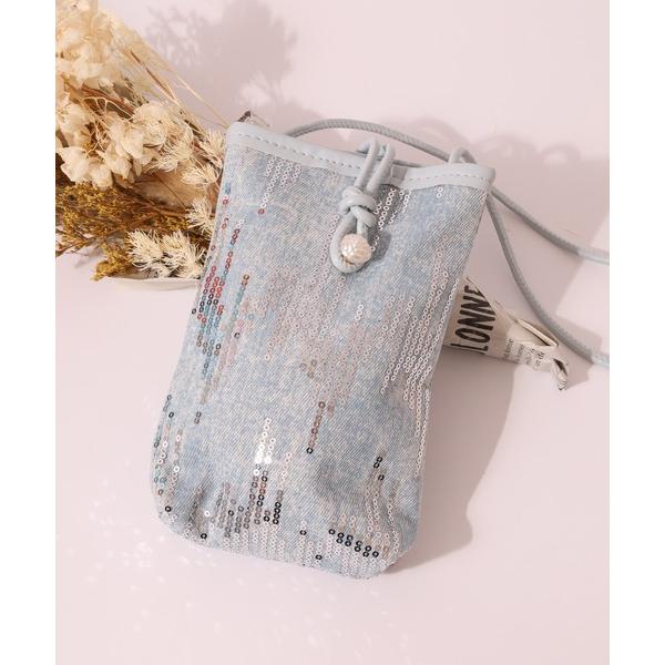 ポーチ Crossi スパンコール＆デニムスマートフォンショルダーポーチ レディース