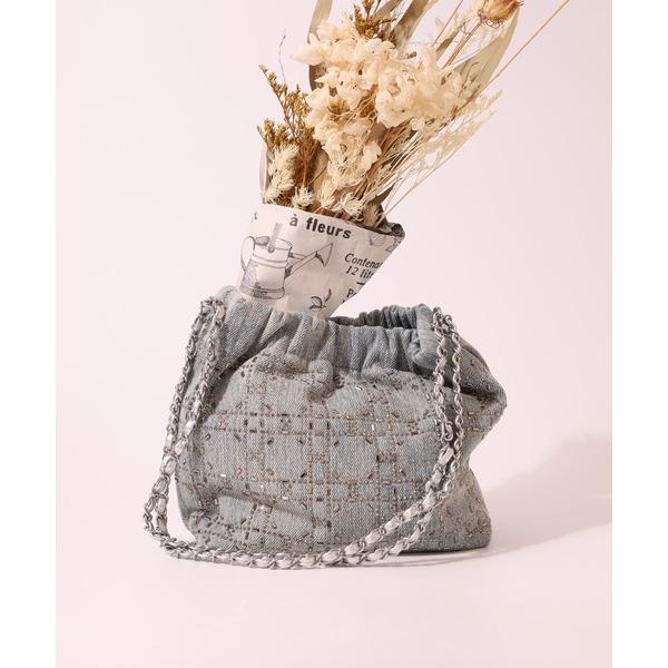 ショルダーバッグ バッグ Crossi ビジュー ラインストーン デニム チェーンショルダーバッグ ...