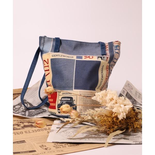 トートバッグ Crossi ニュースペーパープリントデニムバケトトート レディース