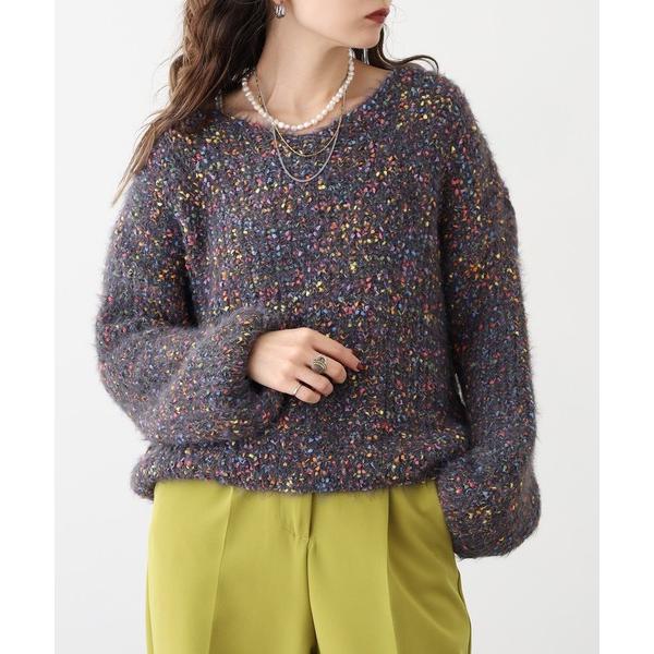 ニット セーター Crossi ミックスカラーシャギーニットプルオーバー レディース
