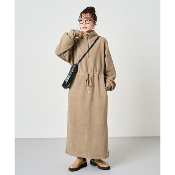 「FREAK&apos;S STORE」 長袖ワンピース フリ- ブラウン レディース