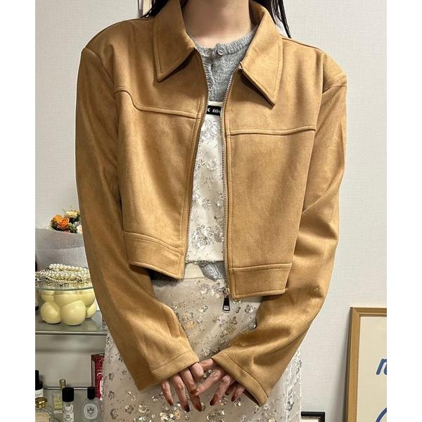 コート アウター ジップスウェードライクジャケット レディース