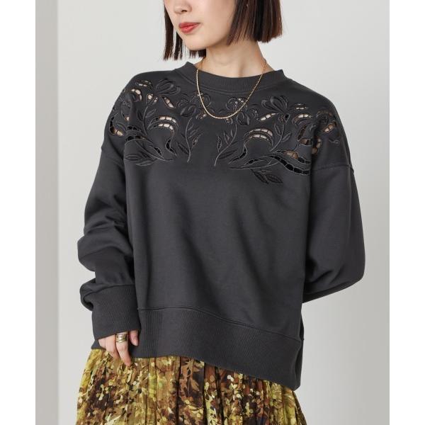 トレーナー スウェット フラワーカットワークプルオーバー レディース
