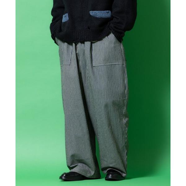 パンツ a.p.o.v. ヒッコリーストライプコットンバルーンワイドワークパンツ メンズ レディース