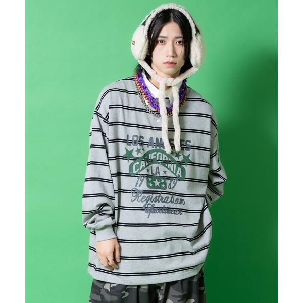 tシャツ a.p.o.v. 掠れアメカジプリントボーダー柄オーバーサイズラガーシャツ メンズ レディ...