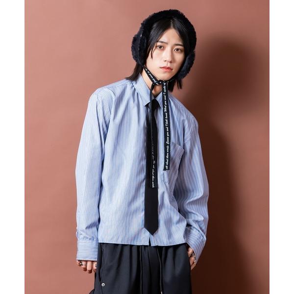 シャツ a.p.o.v. ルーズ短丈ポリ生地ストライプシャツ メンズ レディース