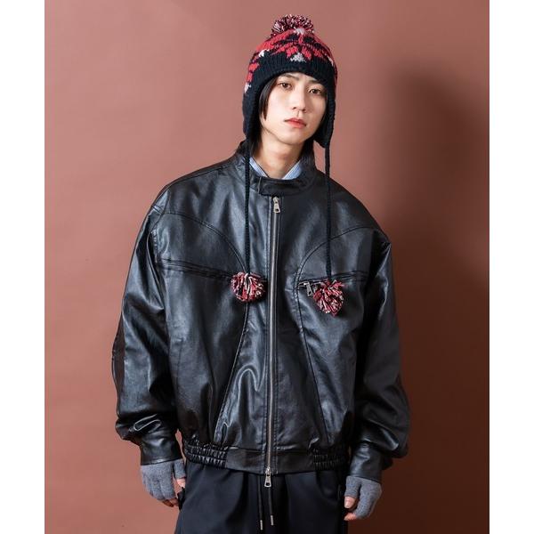 革ジャン ライダース a.p.o.v. オーバーサイズ合成皮革シングルライダースブルゾン メンズ レ...