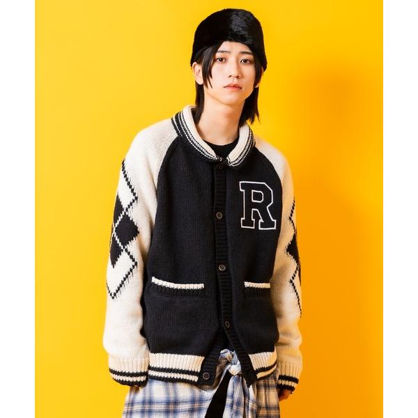 カーディガン a.p.o.v. アメカジライクロゴ刺繍＆ナンバリングワッペンショールカラーニットスタ...