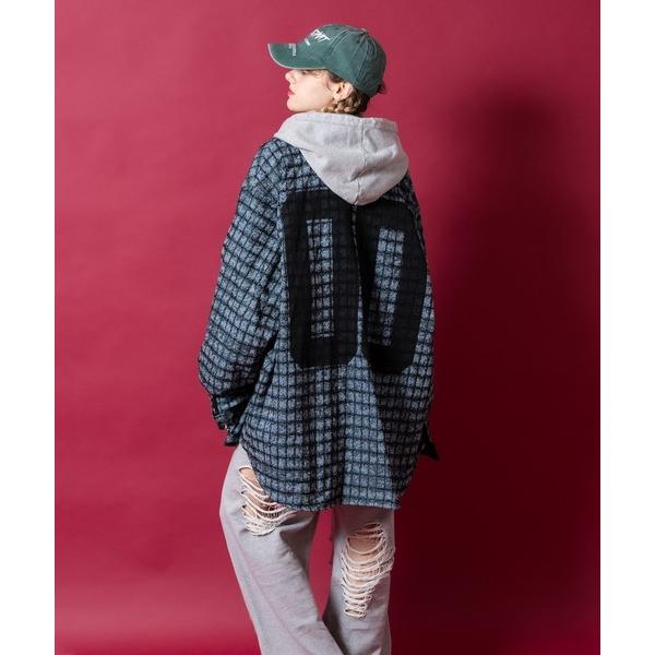 シャツ a.p.o.v. ビッグナンバリング＆ロゴオーバーサイズ染抜チェックデニムシャツジャケット ...
