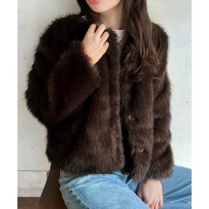 ジャケット ノーカラージャケット ノーカラーフェイクファージャケット レディース