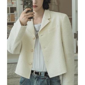 ジャケット テーラードジャケット 「NOWLE」ラメツイード フリンジヘム ショート丈  テーラードジャケット メンズ