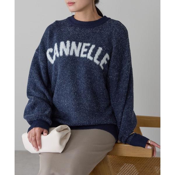 ニット セーター モヘアタッチ　フェザーロゴジャガードニット レディース