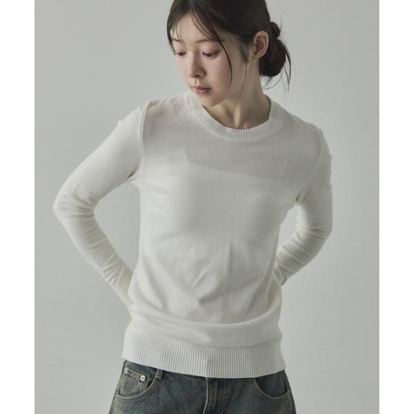 ニット セーター シンプルラウンドネック シアーニット レディース