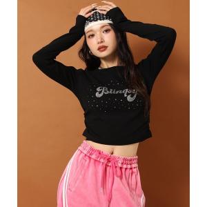 tシャツ カラフル ラインストーン ロングスリーブTシャツ レディース