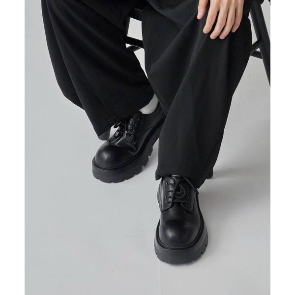 ビジネスシューズ Faux Leather Chunky-Heeled Lace-Up Shoes ...