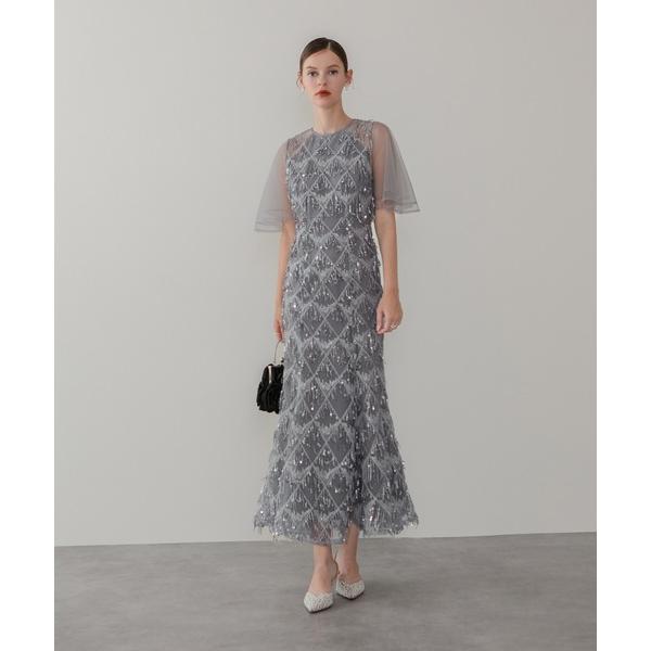 ドレス 「LEJA」チュールスリーブスパンコールマーメイドワンピースドレス美脚効果結婚式 パーティー...